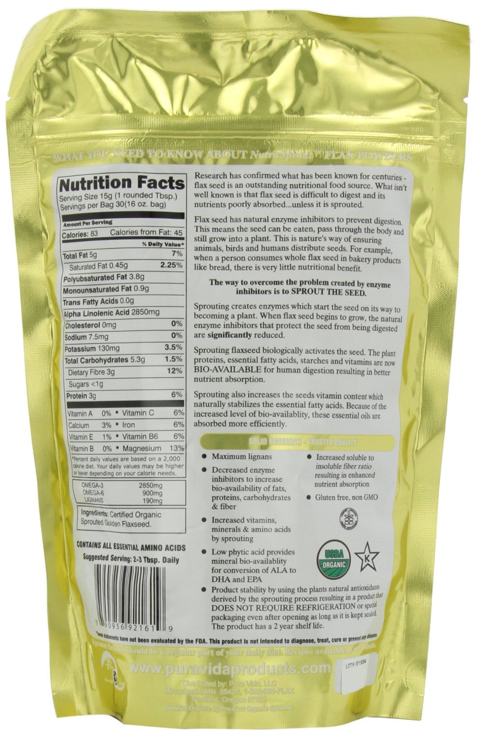 แฟลกซีด ยี่ห้อที่ขายดีเป็นอันดับที่ 5 ของอเมริกา	Sprout Revolution Nutrasprout Premium Organic Sprouted Ground Flax, 16-Ounce Pouch